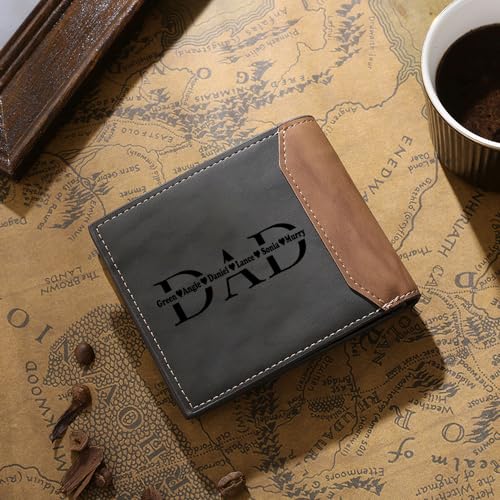 Personalized Dad Wallet Custom 2-6 Name Father Wallets with Kid Name Photo Wallet for Dad Birthday Father Day Christmas Gift (Photo+6 Name(Grey))3
