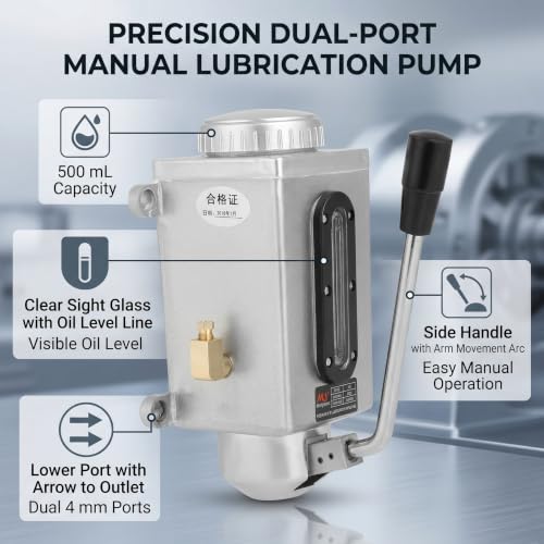 Image of AUNMAS Manual Lubrication Pump 500CC with Dual Outlet, CNC Machine Oil Pump for Milling Drilling Cutting Equipment