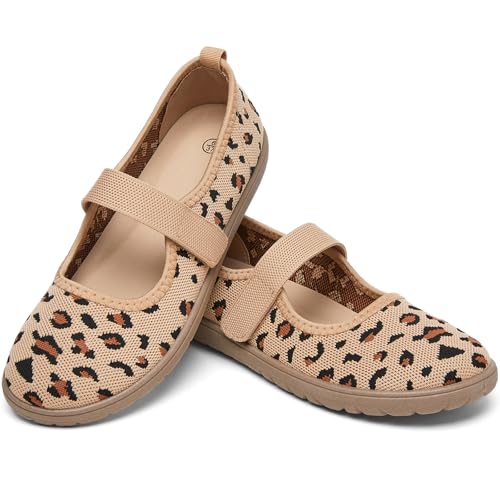 Image of Waluzs Wide Toe Box Flats Shoes Women Knit Ballet Flats Mary Jane Dress Flat Wide Width Walking Shoes Slip-on with Strap