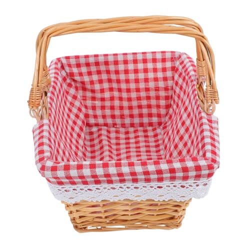 Cabilock Willow Wicker Bread Basket Rectangular Food Serving Tray with Liner for Fruits Vegetables Countertop Organizer for Home Restaurant Easy to Clean Ample Storage