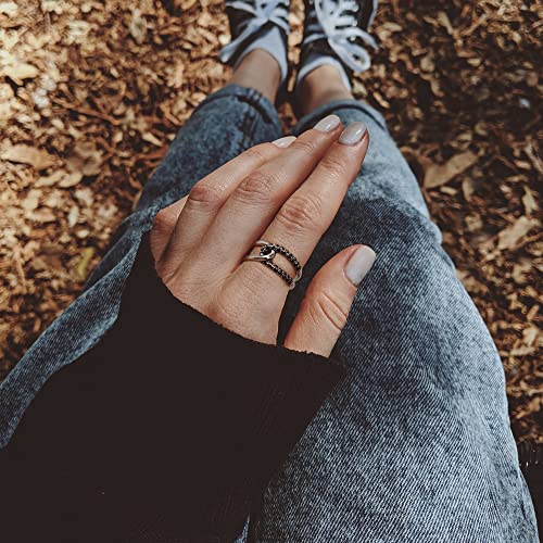 Image of Mytys Vintage Wide Ring Classic Black Marcasite Crystal Rows Statement Silver Chunky Rings
