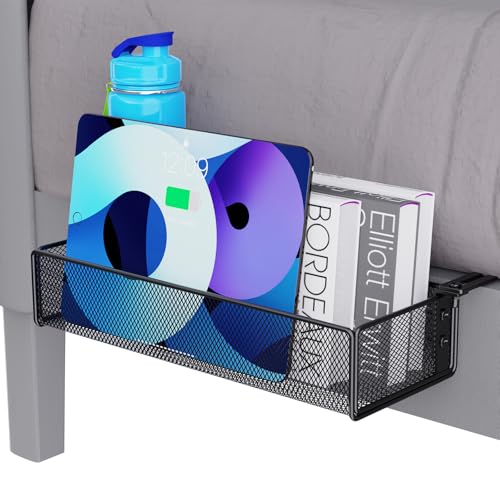 Majewel Bedside Caddy For Dorm Bed,Adjustable Bedside Storage Caddy For Bed,Metal Dorm Bed Shelf,Bunk Bed Storage Basket Office Cubical Wall Hanging Organizer,Bunk Bed Accessories For Dorm (Black)