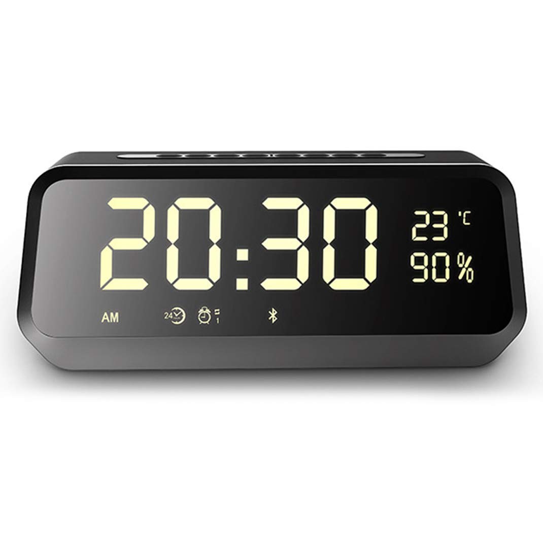 Altavoz Bluetooth inalámbrico Reloj Despertador con Espejo LED, Radio FM Reloj Despertador con Pantalla de Temperatura, Reloj Despertador Inteligente portátil con Brillo Ajustable (Negro)