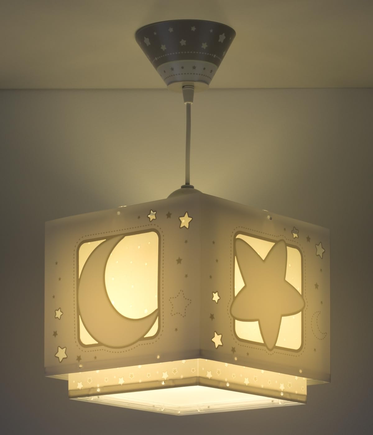 Dalber Lámpara Techo Colgante Infantil Luna y Estrellas Gris 63232ME | Incluye difusor de luz inferior extraible; Habitación niños; lámparas infantiles; Moonlight