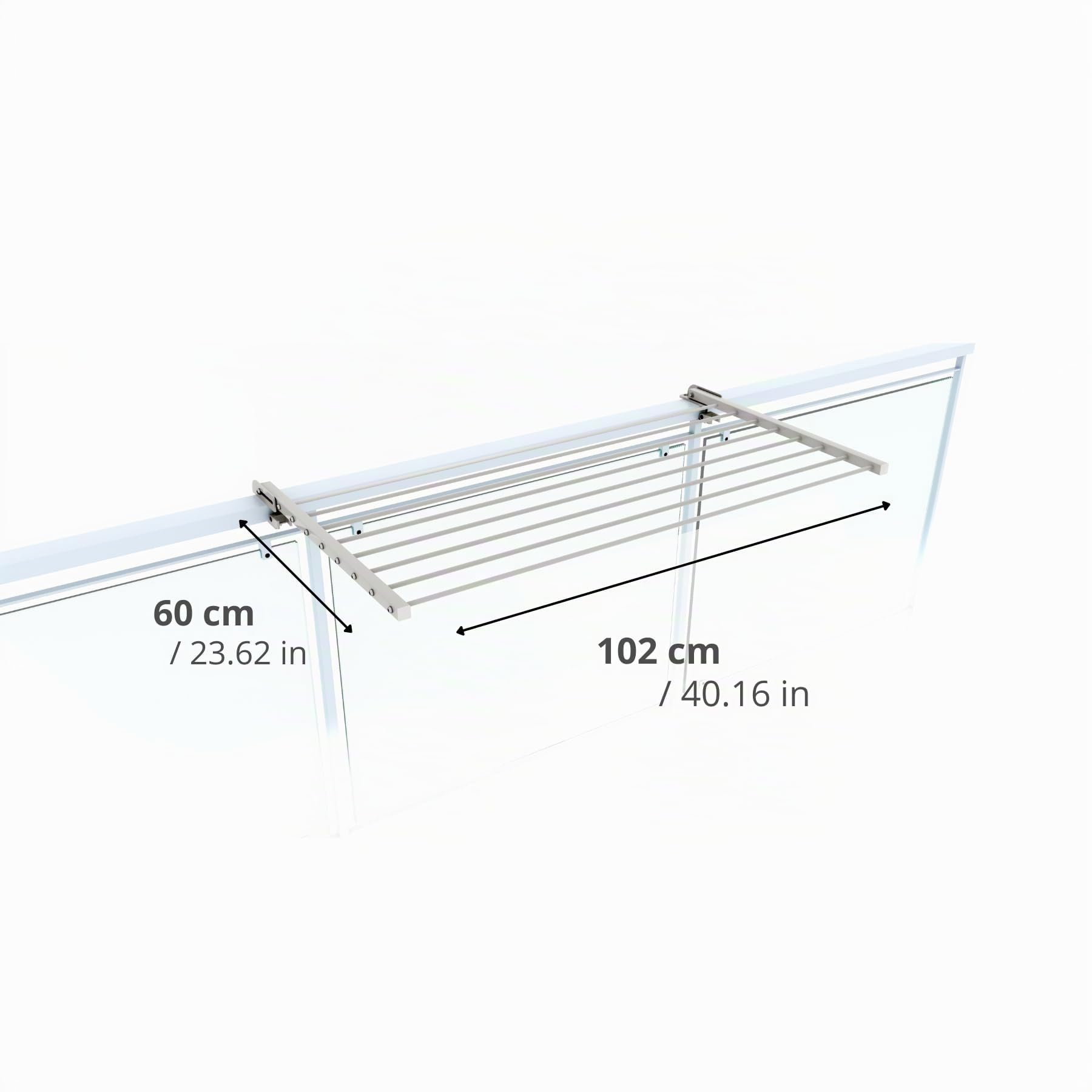 foxydry Duo - Tendedero de balcón plegable, para exterior, resistente, de acero inoxidable y aluminio, para barandilla de balcón y terraza, blanco, longitud 102 cm