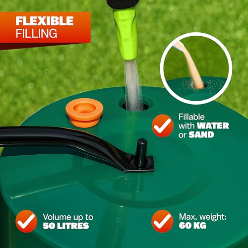 GARDEBRUK® Lawn Soil Leveller & Seeding Roller, 50L Capacity, 60kg Weight, Ergonomic Padded Handle, Grass Seed Spreader, Lawn Aerator, Top Soil Levelling, Sand or Water Filled, Green - Image 4