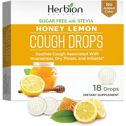 Herbion Naturals Sugar-Free Cough Drops with Natural Honey Lemon Flavor 18 Drops Oral Anesthetic - Relieves Cough Throat and Bronchial Irritation Soothes Sore Mouth for Adults and Children 2yo+