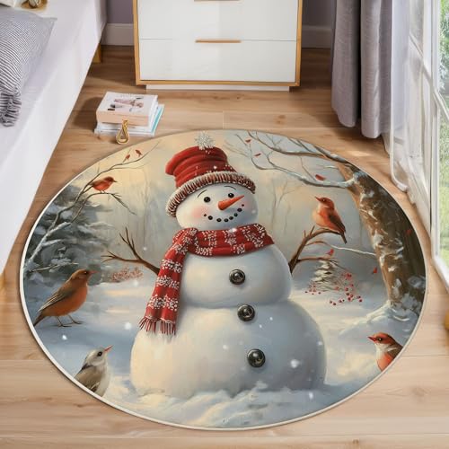 Tapis de chambre de Noël rond 100 cm lavable et antidérapant en velours doux couleur kaki pour salon
