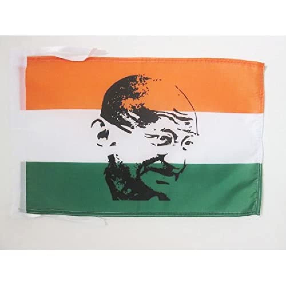 AZ FLAG - India with Ghandi Flag - 18'' x 12'' - 100% Polyester Indian Small Banner with Two Cords - Fade Resistant - Vivid Colors - 18x12 in - 45x30 Cm — image 1