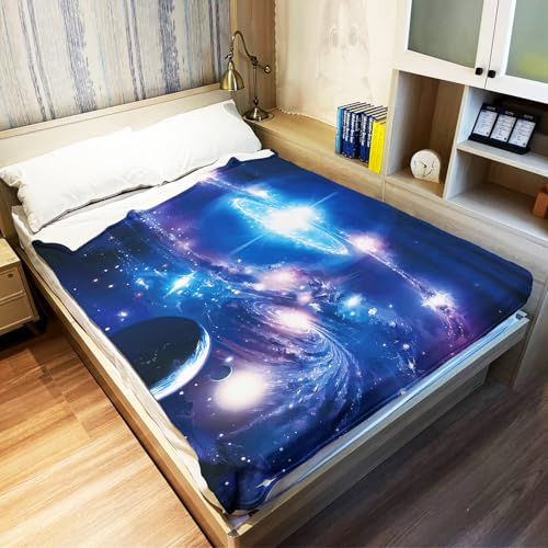 YISUMEI - Soft Fleece Blanket - Space Planets Moons Galaxies, 150 x 200 cm Throw Blanket Suitable for Sofa or Bed - Image 3