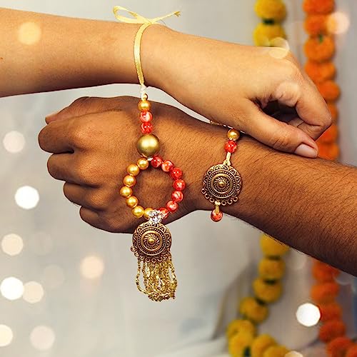 Image of TIED RIBBONS Rakhi for Brother and Bhabhi - Designer Bangle Rakhi's Set of 2 with Greeting Card and Roli Chawal Tikka Combo - Bracelet Lumba Rakhi for Bhaiya Bhabhi - for Rakshabandhan Couple