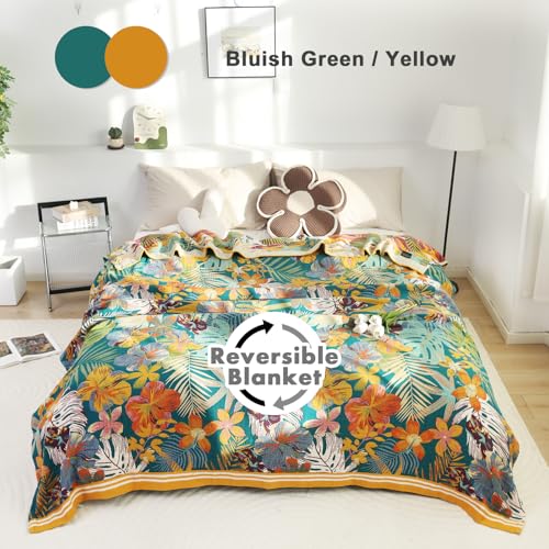 Image of MSGKV Boho Throw Blanket 60 inchx80 inch Cotton Floral Blanket for Couch Sofa Bed