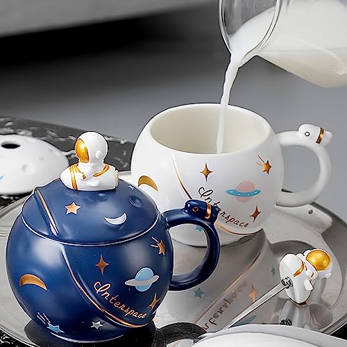 Image of BonZeal Birthday Gift for Boys Girls Ceramic Space Mug Blue Astronaut Mug Coffee Mug with Lid Birthday Gift for Kids Children Friends Return Gifts for Birthday Mugs for Coffee Mugs and Cups 400 ml