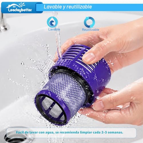 Miniatura 7 de Leadaybetter V10 Filtros Pare Dyson Aspiradora V10 Cyclone, V10 Absolute, V10 Animal, V10 Total Clean, Sv12, Reemplazo Para No. 969082-01