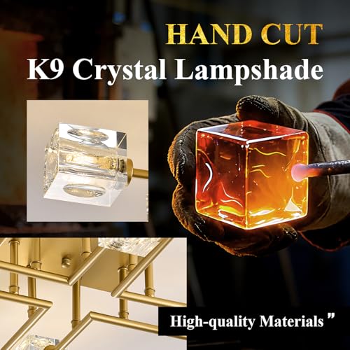 Image of 8-Light Gold Sputnik Chandeliers Modern Crystal Semi Flush Mount Ceiling Light Fixture L 31.5 inch Industrial Chandelier for Living Room Dining Room Foyer Entryway Kitchen Bedroom