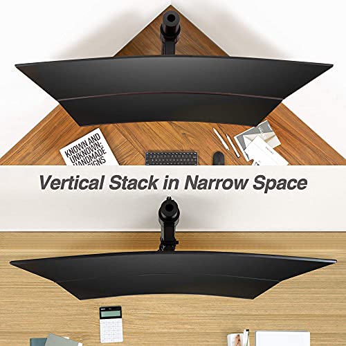 AVLT 38\" Vertical Ultrawide Monitor Mount Stand Two Stacked 26.5 lbs Screens on Heavy-Duty Pole Save Workspace with Fine-Tune Height Tilt Swivel Rotate Adjustment C-clamp and Grommet Mounting Base