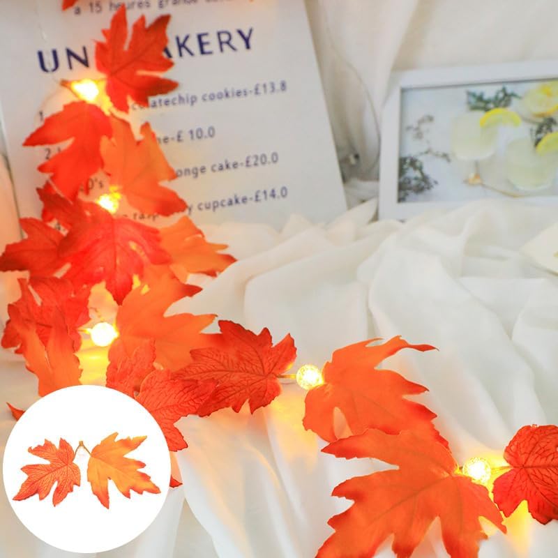 Miniatura 5 de Simulación LED de hoja de arce, cadena de luces de calabaza para Navidad, Halloween, habitación, patio, cadena de luz de color 24V enchufable 300