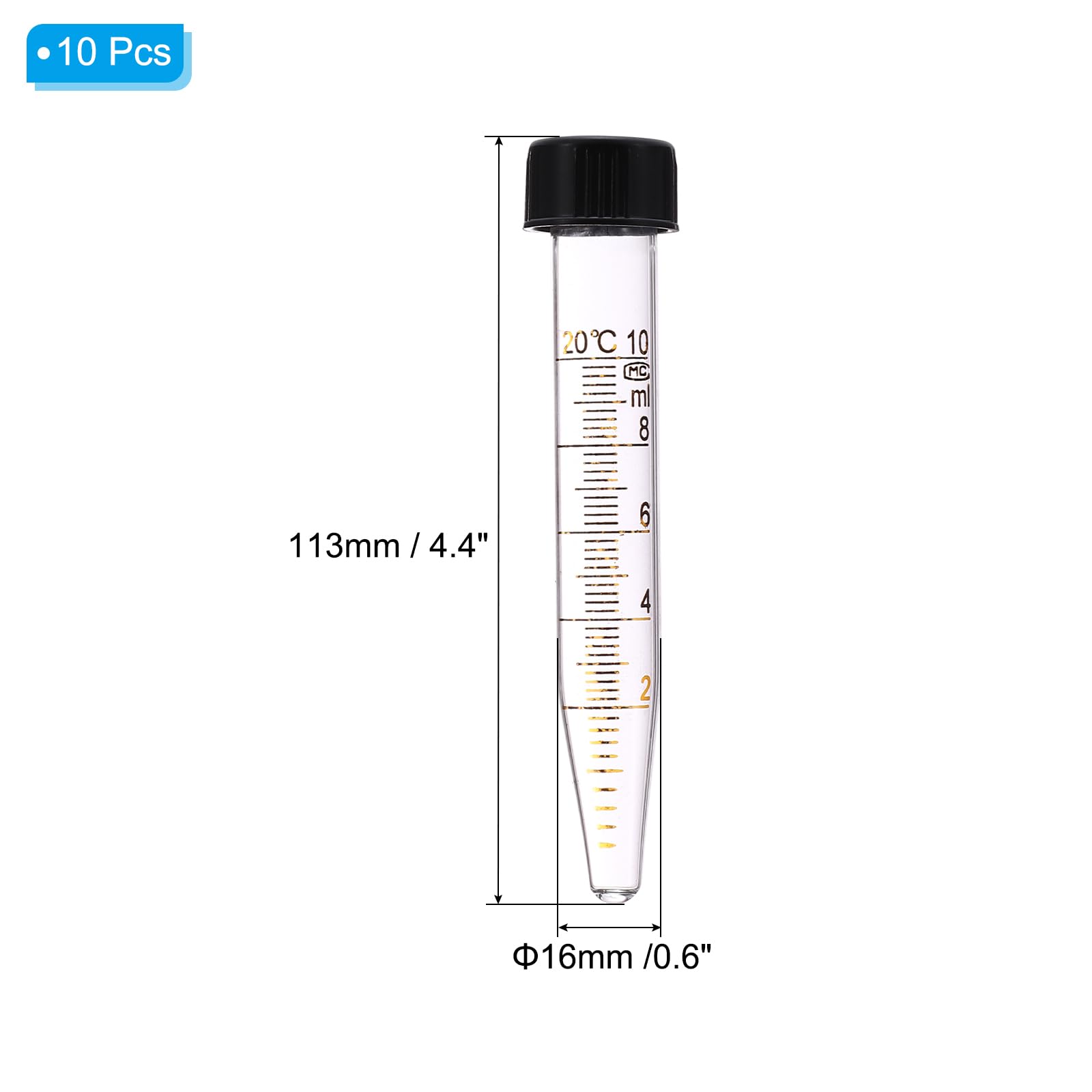 PATIKIL 10ml Provette, 10 Pezzi Vial In Vetro Graduati Con Tappo A Vite Fondo Conico Contenitore Per Conservazione Campioni Liquidi Laboratorio