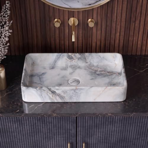 Image of Designer Table Top Wash Basin | Wash Basin Countertop | Over Counter Ceramic Bathroom Sink | Vessel Sink Basin | Wash Basin For Bathroom | Bathroom Sink (24 x 14 x 5 Inch) (Designer Blue)