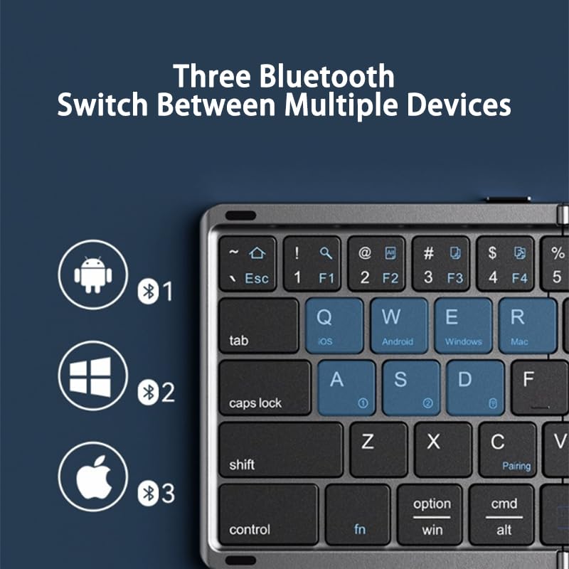 Clavier Bluetooth pliable avec pavé tactile, clavier de voyage sans fil portable avec pavé tactile, synchronisation 3 appareils, 210 mAh rechargeable pour bureau, tablette, ordinateur portable