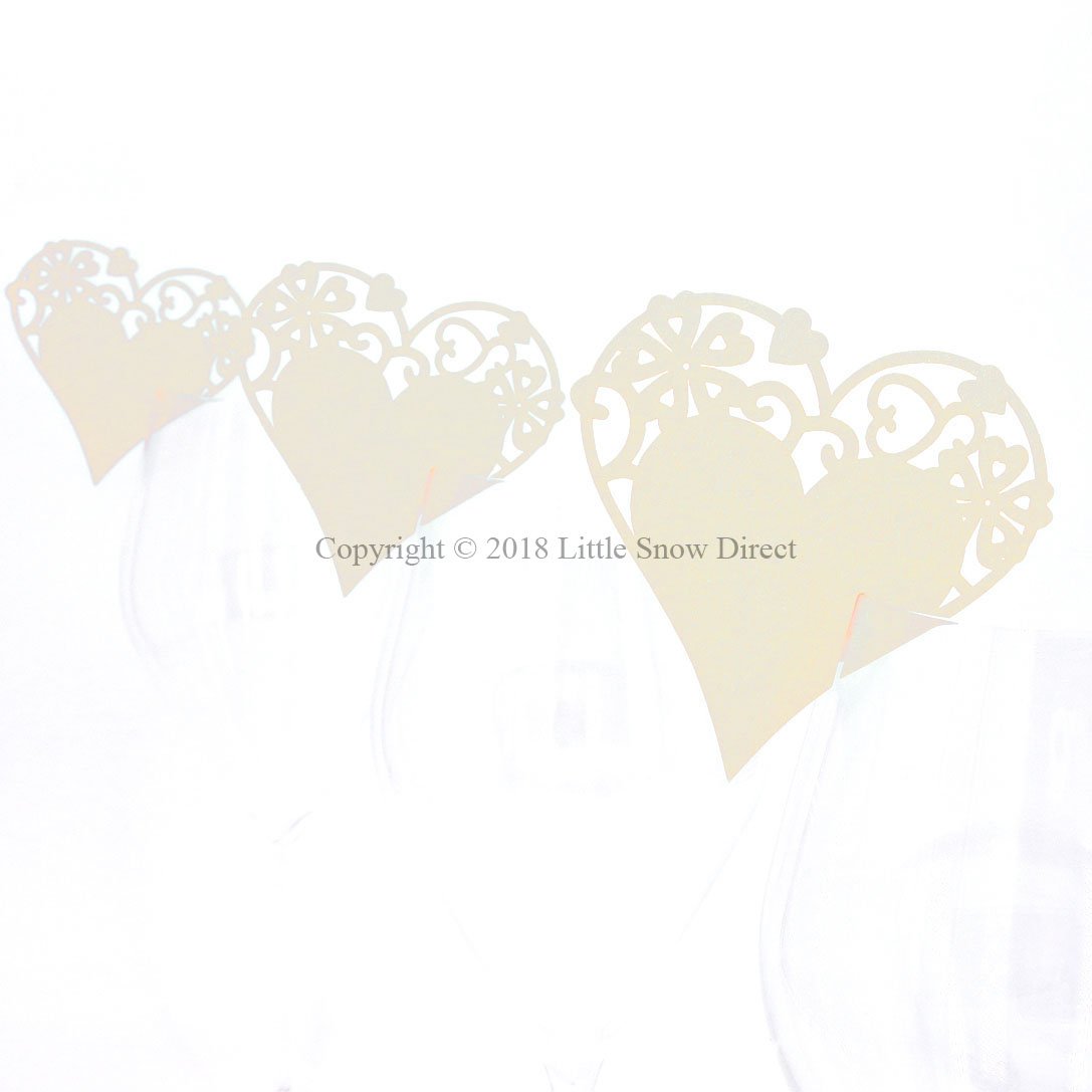 Little Snow Direct Ivory / Cream Wedding Party Name Place Cards For Wine Glass Cup Pearlescent Laser Cut - 20Pcs Love Heart - Ivory/Cream