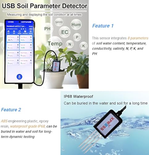 Image of XPR3SS Type-C Professional Soil Tester 8-in-1(Android App Support only) Moisture PH EC NPK Temperature Fertility Salinity Soil Sensor | RS485 Interface | Used in Agriculture Indoor /Outdoor Plant Care