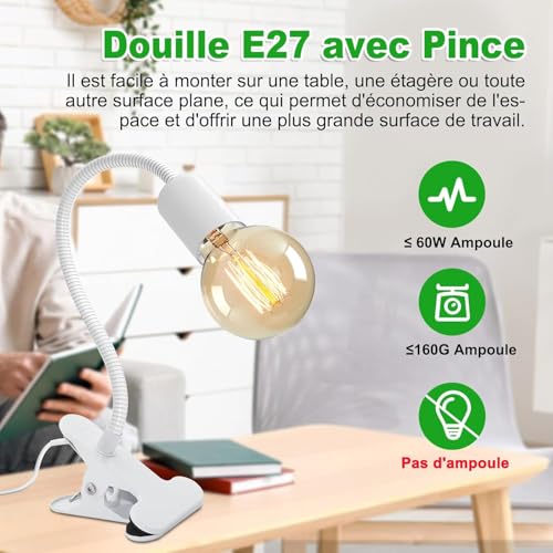 Douille ampoule E27 avec interrupteur et col de cygne orientable