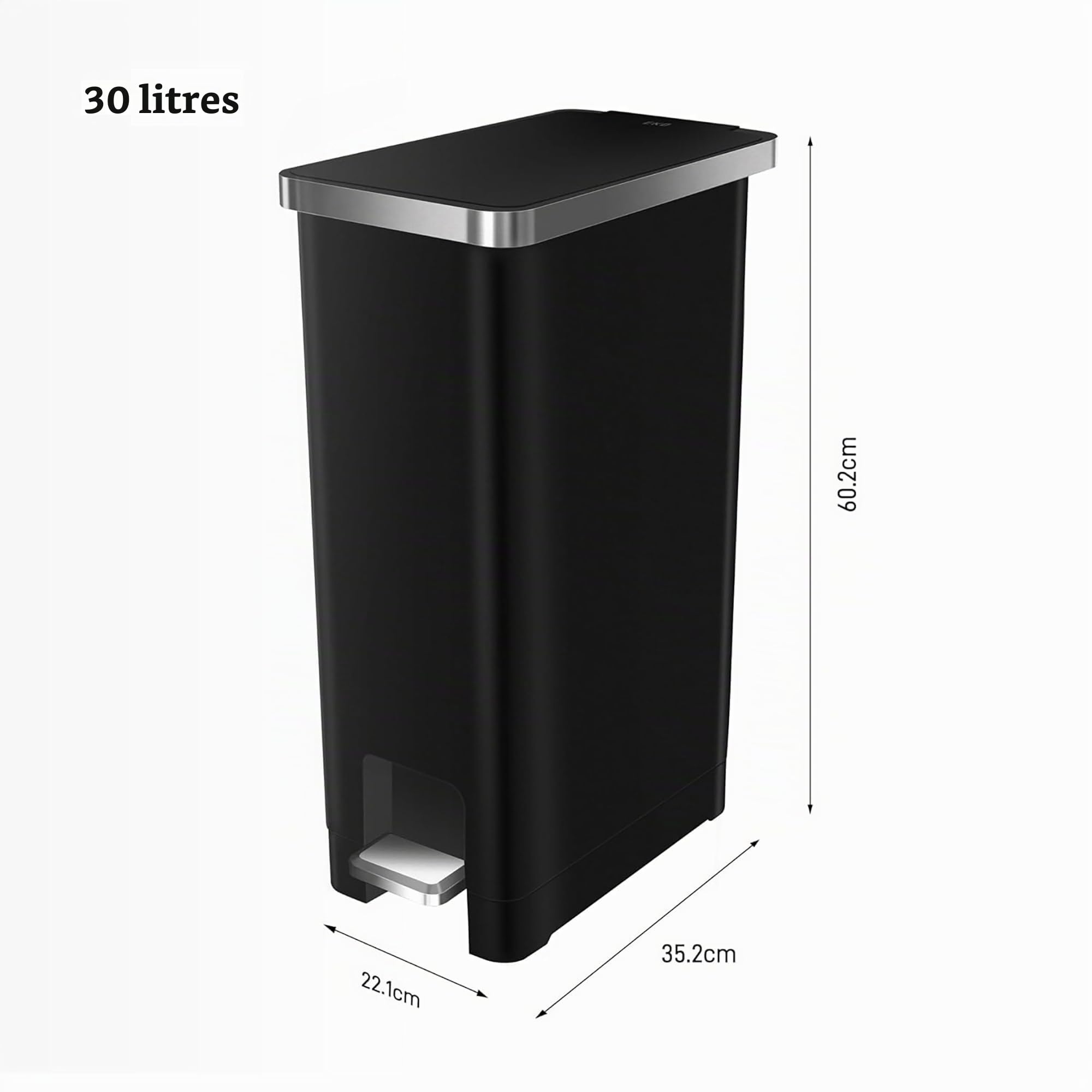 EKO Hana Poubelle de Cuisine 30 L à Pédale Noir