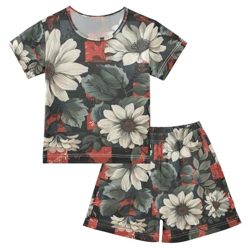 ALAZA Retro Daisy Flowers Pajama Set Short Sleeve Sleepwear Soft Lounge Nightwear