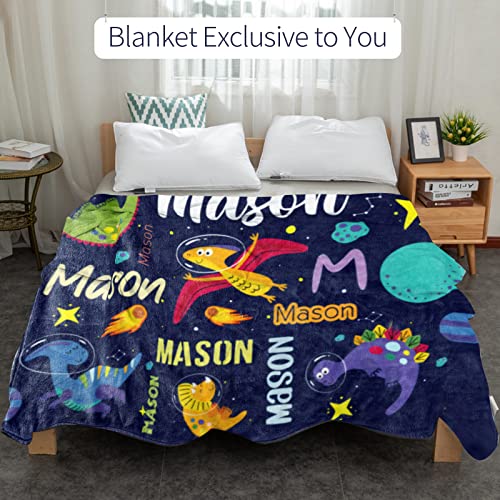 Image of Custom Dinosaur Blanket for Boys Personalized Name Black Blanket for Kids