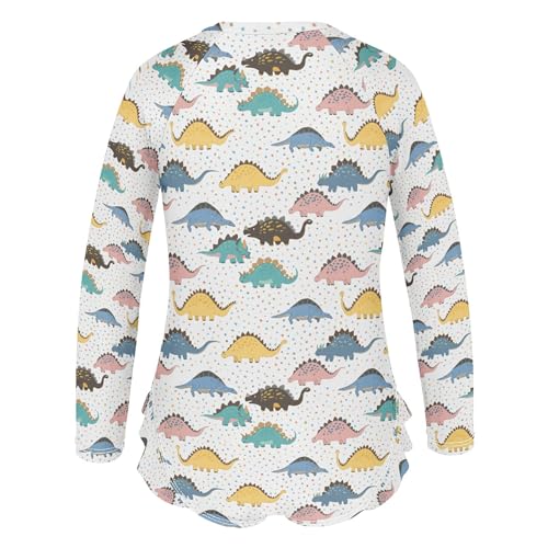 Cute Dinosaur Girls Long Sleeve Rashguard Swimsuit UV Protection One-Piece Swimwear Bathing Suit B04040993