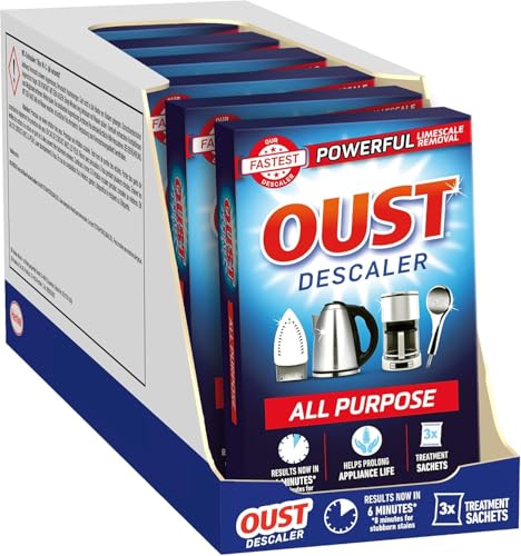 Oust Powerful All Purpose Descaler New Formula Limescale Remover Ideal for Kettles Coffee Machines Irons and Shower Heads 3 Sachets x 6 (18 Sachets Total)
