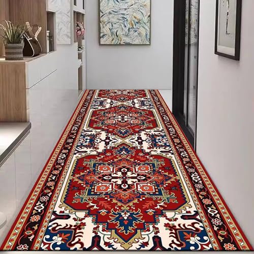 NEYTIIR Alfombra Vintage Antideslizante para Pasillo, Alfombra De Pasillo Extra Larga, Lavable, Alfombra De Entrada De Pelo Bajo, Alfombra De Pasillo para Cocina(E,60cmX1m)