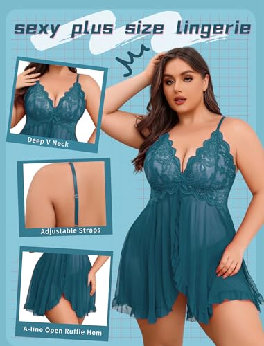 Image of Avidlove Plus Size Lingerie for Women Sexy Lingerie Dress Lace Babydoll Lingerie V-Neck Open Front Strap Nightdress