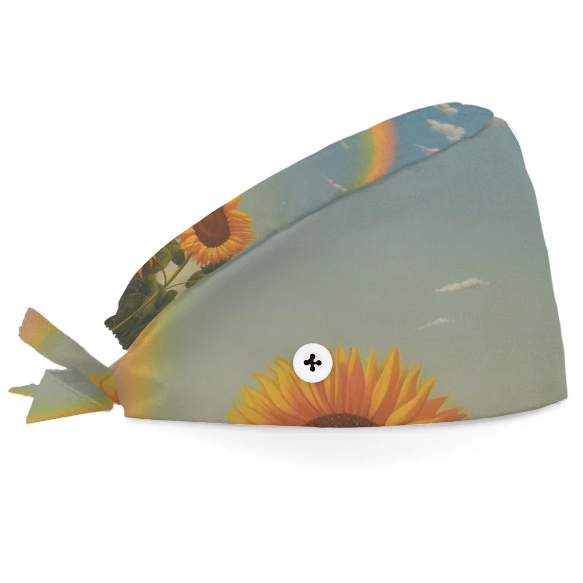 Mularoka Sunflower Field Butterflies Working Caps with Button Sweatband Comfortable Adjustable Bouffant Hats Work Hat for Women Men