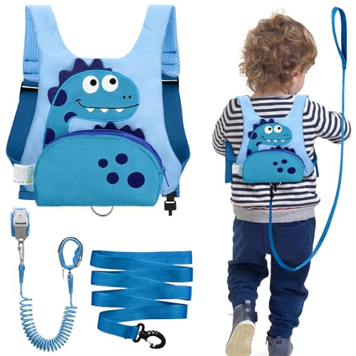 Dr.meter 3 in 1 Toddler Harness Leash + 8.2ft Anti Lost Wrist Link, Cute Dinosaur Kids Safety Harness with Key Lock, Child Walking Harness Assistant...