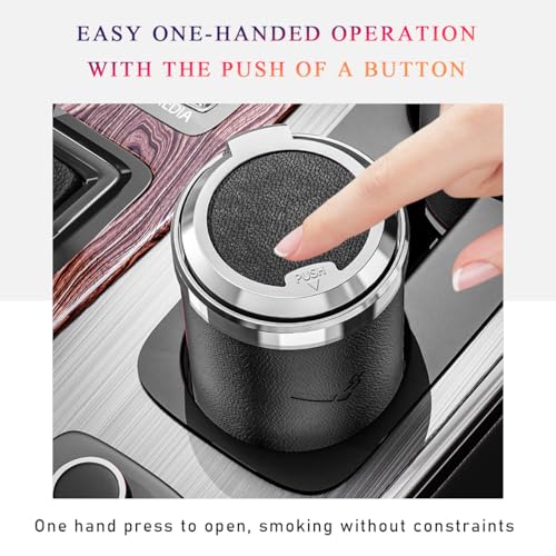 Image of Wevdn Car Ashtray with Lid, Detachable & Portable Stainless Steel Smokeless Ashtrays for Car, Mini Universal Smell Proof Windproof Car Ashtray with LED Blue Light, Car Accessories (Black)
