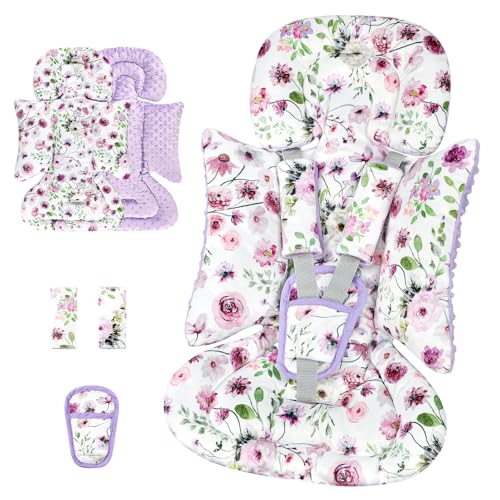Image of GFU 3-in-1 Infant Car Seat Insert, Soft Head and Body Support,Ultra & Strap Covers Set, Reversible Newborn Car Seat Cushion Pad for Baby Boy & Girl fits Stroller, Swing, Bouncer (Purple)