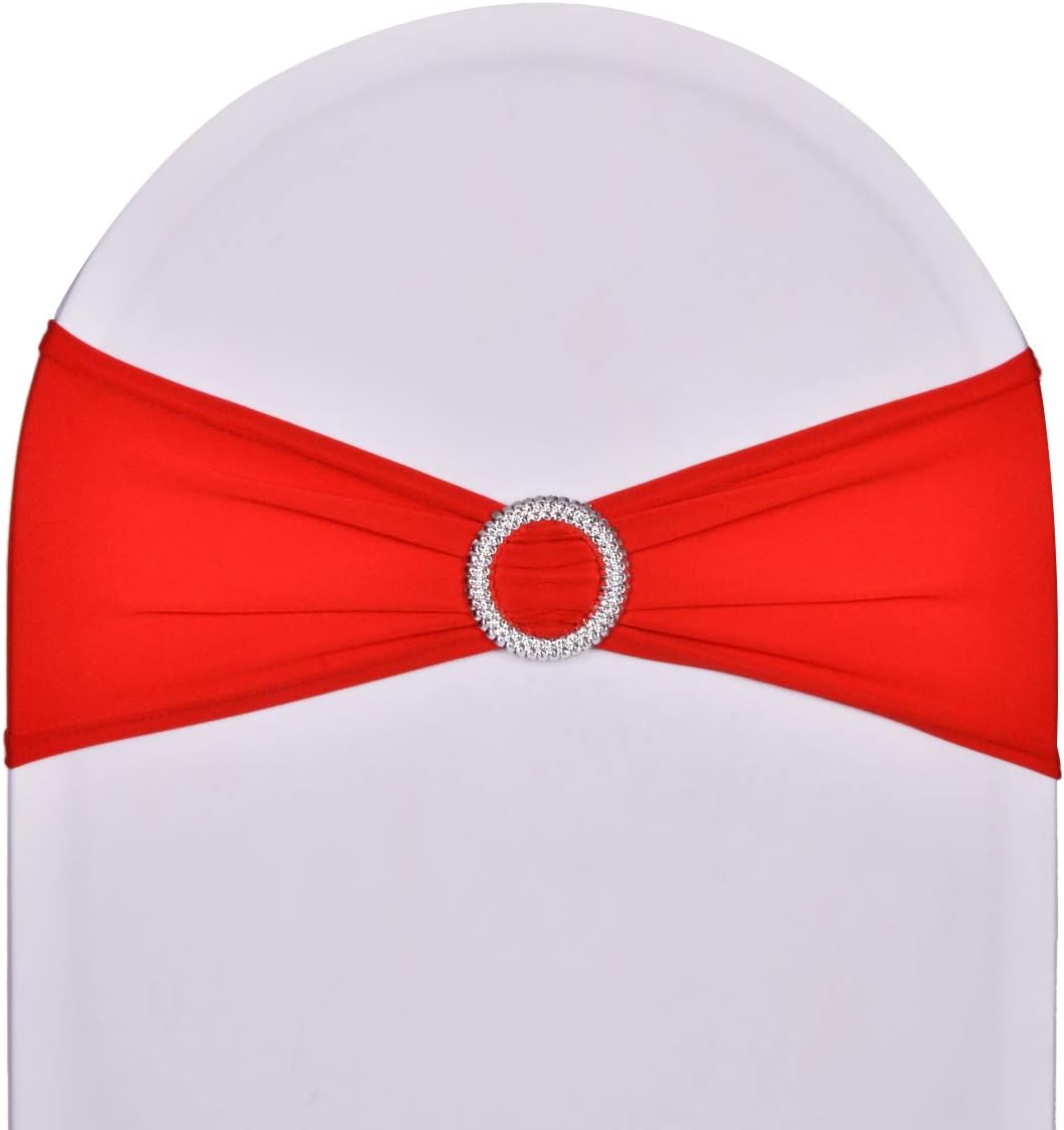 50pcs White Spandex Chair Sashes with Buckle for Wedding Party Banquet Birthday Anniversary Ceremony Reception Celebration Decoration Elastic Stretchable Chair Cover Bow Ribbons