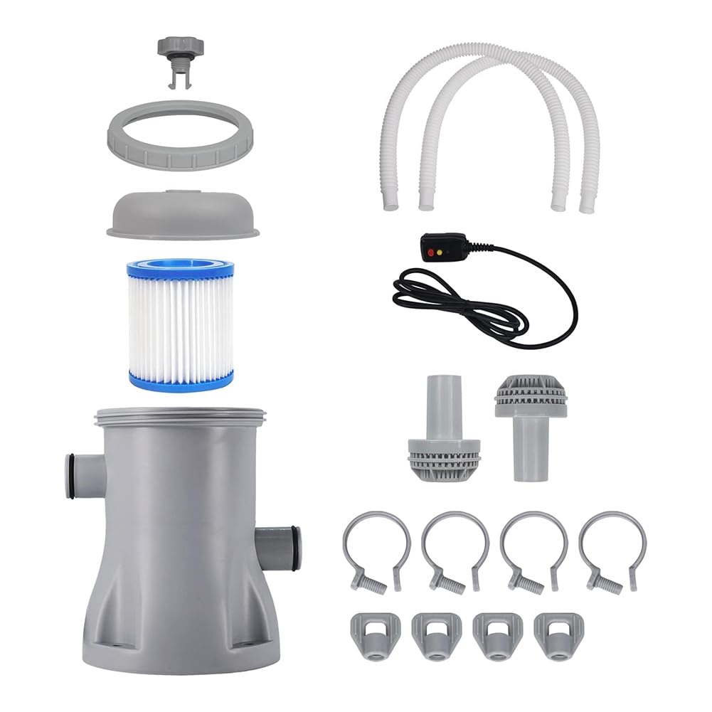 CTRLZS Pool Cleaner Circulation Filter Pump 330 GPH Filter with 2 Filter Cartridges UK Plug