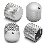 MAXCHEER 4 Botões De Metal Para Guitarra, Controle Volume E Tom, Cúpula 6 Mm Com Indicador Baixo Elétrico Fender Telecaster Gibson Les Paul (4, Prata)