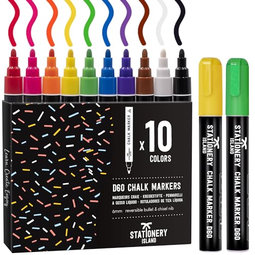 Stationery Island Rotuladores Tiza Liquida, Rotulador Tiza Liquida, Rotuladores Cristal Borrable, 6mm - Pack de 10 Neon Colores