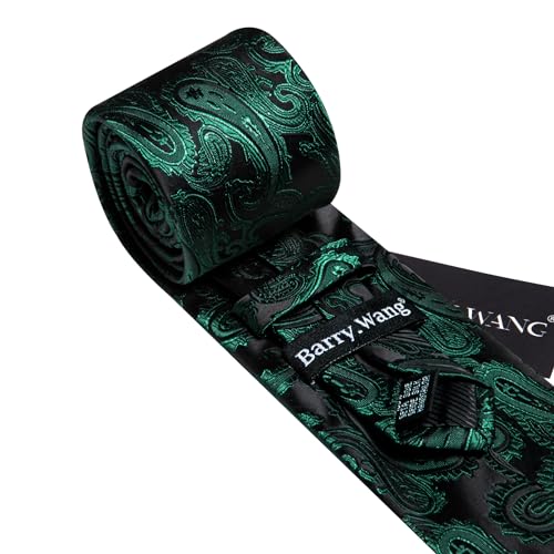 Image of Barry.Wang Men Tie Set Paisley Silk Necktie Pocket Square Cufflinks Formal Wedding Business Party