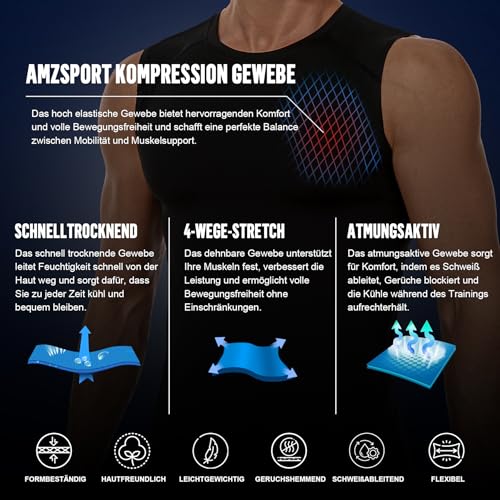 AMZSPORT 5er Pack Herren Tank Top Atmungsaktiv Kompressionsshirt Funktionsshirt Laufshirt Ärmelloses Unterhemd für Sport, Gym, Fitness und Running Schwarz Weiß Grau XL