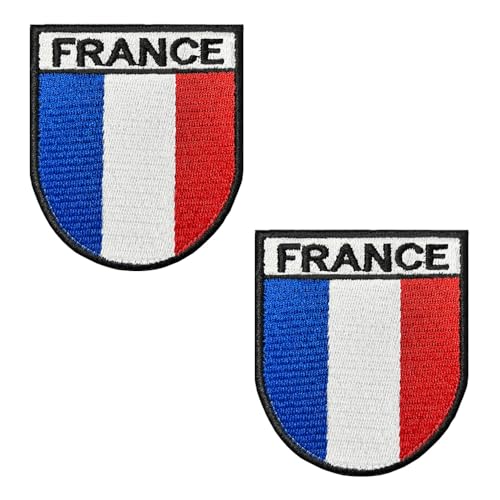 Lot de 2 écussons drapeau de la France – Emblème national français tactique brodé brodé écusson en tissu rubans pour sacs à dos, vêtements, sacs,...