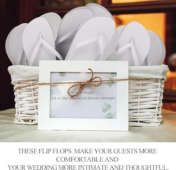 24 paia di infradito per ospiti di nozze – pantofole per matrimonio, festa di matrimonio, spa, ospiti dell'hotel, pantofole con scheda delle taglie e sacchetto con coulisse, 4 misure – bianco