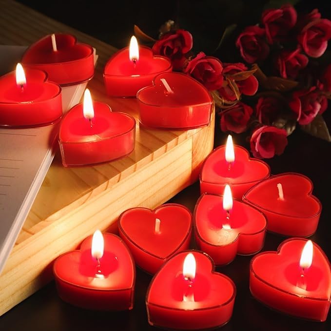Pamidhar Romantic Heart Shaped Rose Scented Tea Light Candles for Diwali, Anniversary, Valentine's Day, Wedding, Birthday, Valentine's Day Decorations - T Light Candles for Home Decor