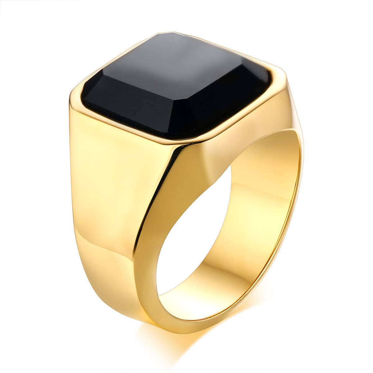 Stainless Steel Rings for Men : Fashion Square Black Agate Onyx Ring for Men, Waterproof Gemstone Ring for him, Jewelry Gift for Men Boyfriend