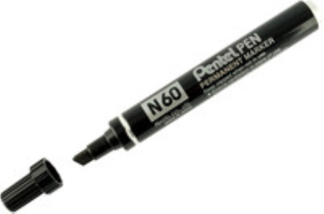 Pentel N60-A - N60 Permanent Marker Chisel Tip Blk N60-A - (PK12)