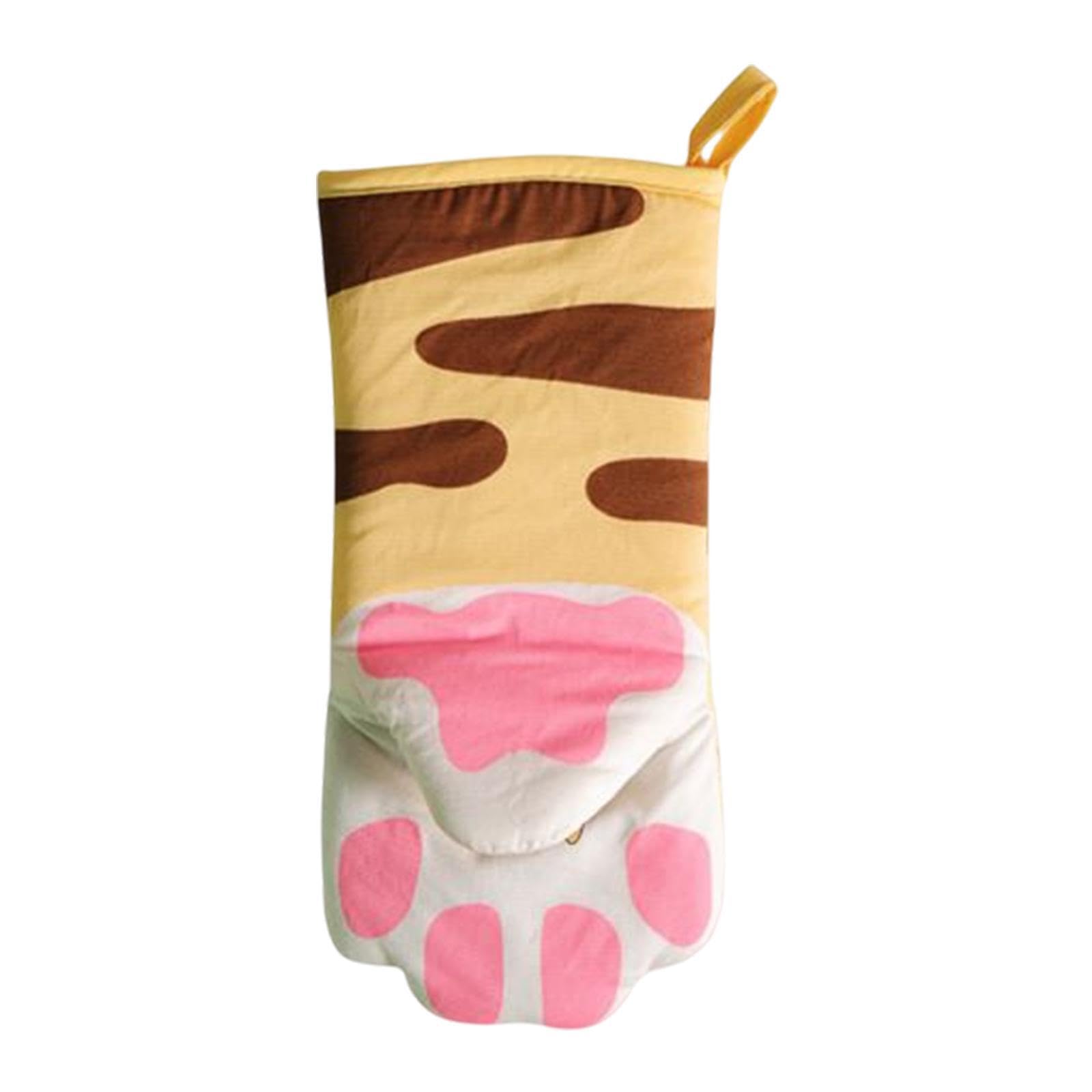 PIXZCSA Beutiful Cat Paw Print Oven Mitts Insulation Gloves Cooking Gadgets Heat Resistant Baking Thickened Pure Cotton Insulation Gloves Mat Cooking Baking